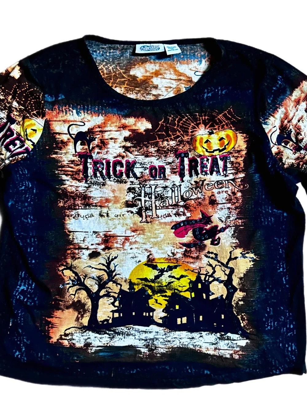 Collections Etc ~ X-Large ~ Black/ Orange ~ Halloween Theme ~ Sequin Shirt